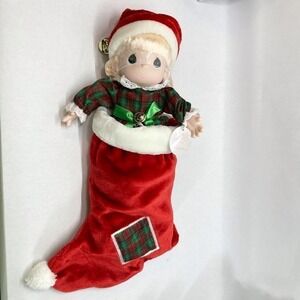 VINTAGE 1997 Precious Moments Jingles QVC Stocking Doll Blonde Green Eyed Girl